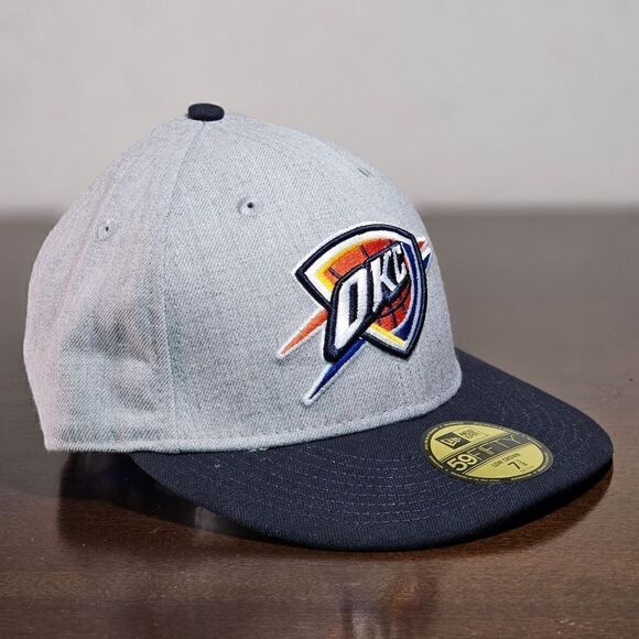 New Era Oklahoma City Thunder Hat Low Crown Hat Grey Blue Fitted 7 3/8 NBA Cap - Picture 3 of 8